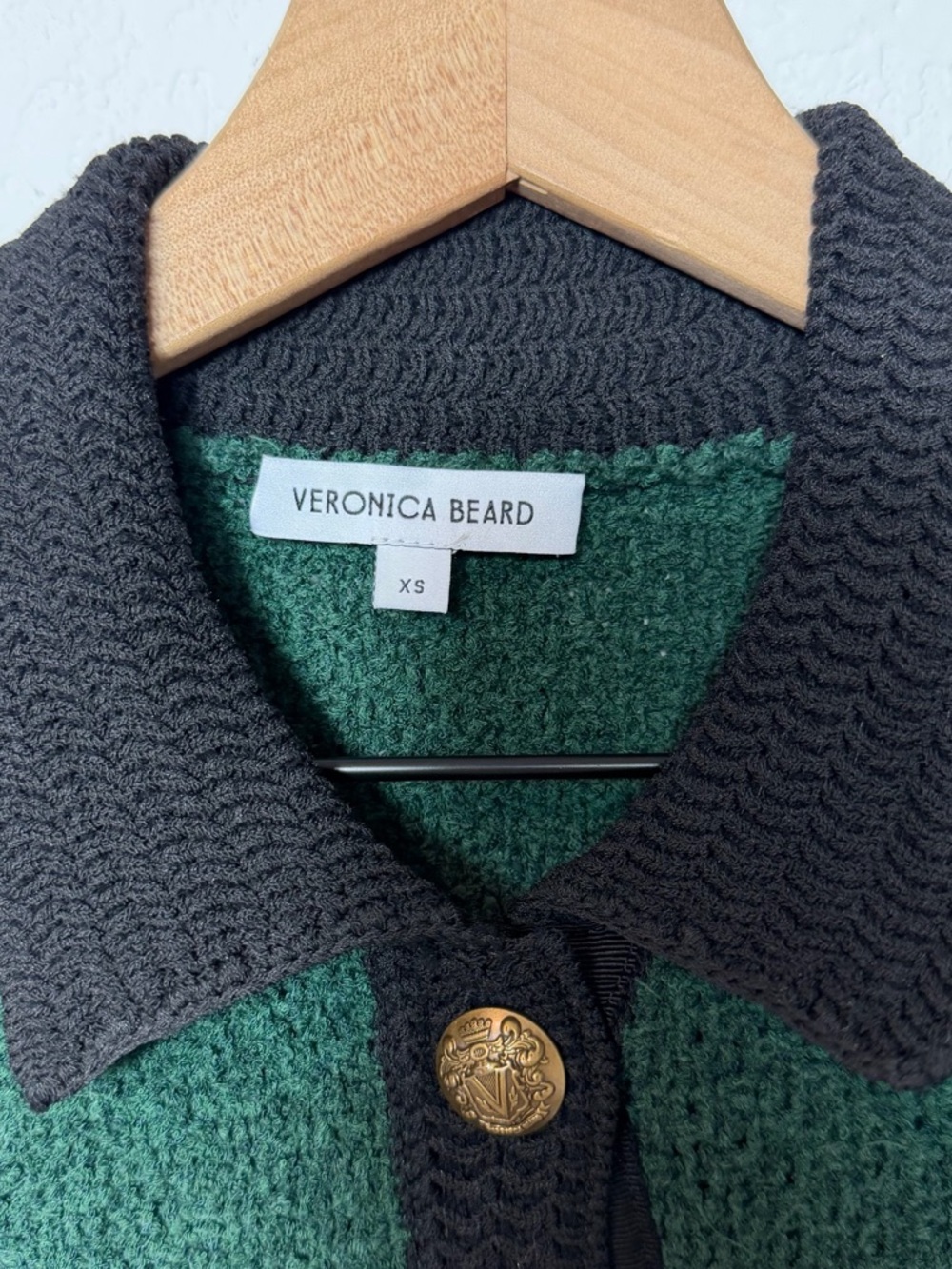 Veronica Beard Marie Tweed Cardigan XS Pine Black Knit Jacket Luxe Preppy - Picture 5 of 7